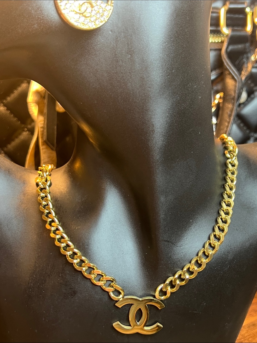 Gold Stainless Steel Chain Necklace with Interlocking C Pendant